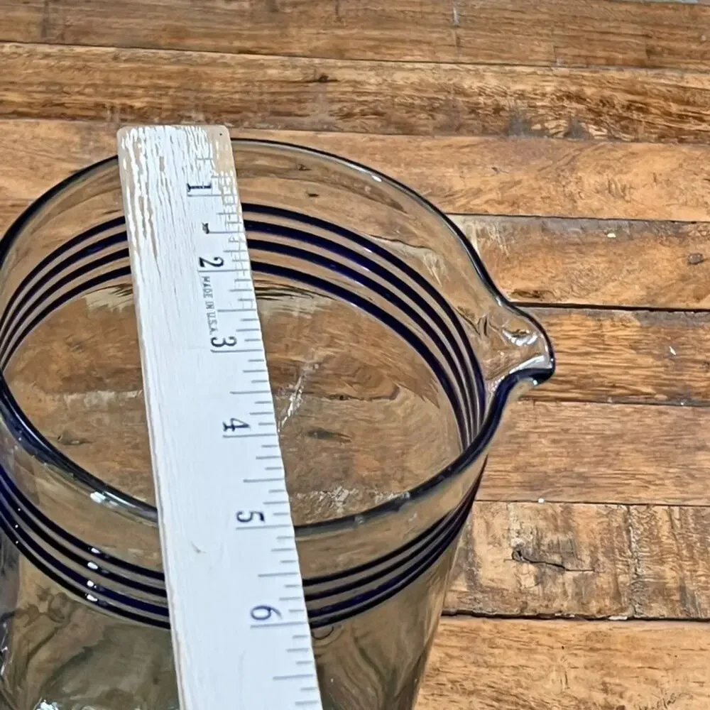 Mexico Hand Blown Art Glass Pitcher 9